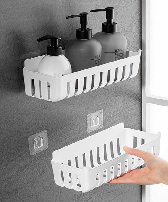 Deby 2'li Yapışkanlı Banyo Rafı Beyaz
