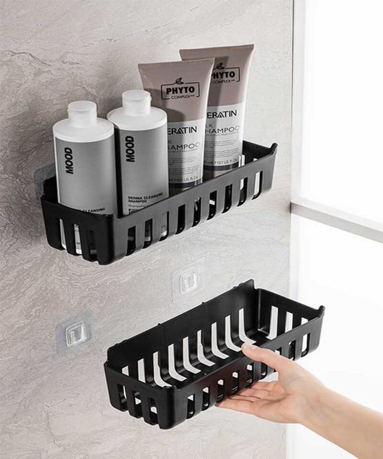 Deby 2'li Yapışkanlı Banyo Rafı Siyah