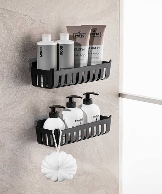Deby 2'li Yapışkanlı Banyo Rafı Siyah