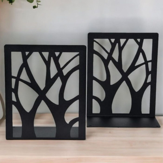 Home Puzzle Ağaç Desenli Kitap Tutucu 2'li Siyah