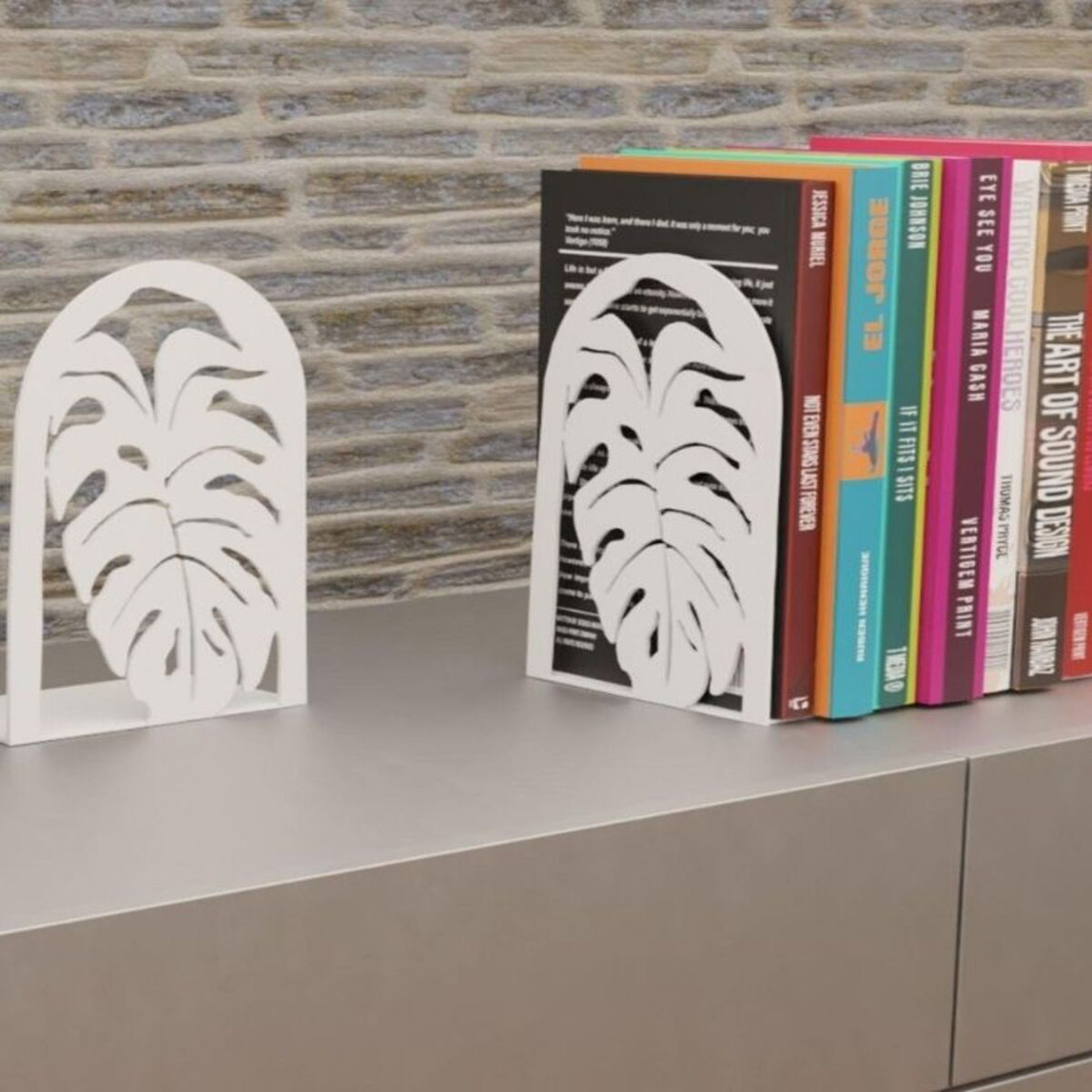    Home Puzzle Yaprak Desenli Kitap Tutucu 2'li Beyaz 