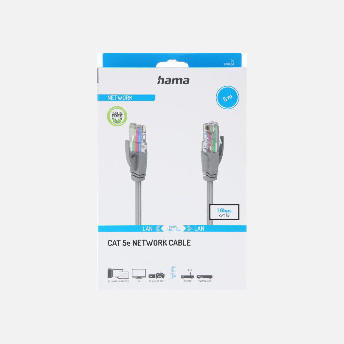    Hama HM.200664 CAT 5E U/UTP 5M RJ45 Ağ Kablosu Gri 