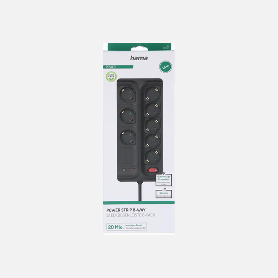 Hama HM.223162 8'li Akım Korumalı Priz 1,5M Siyah