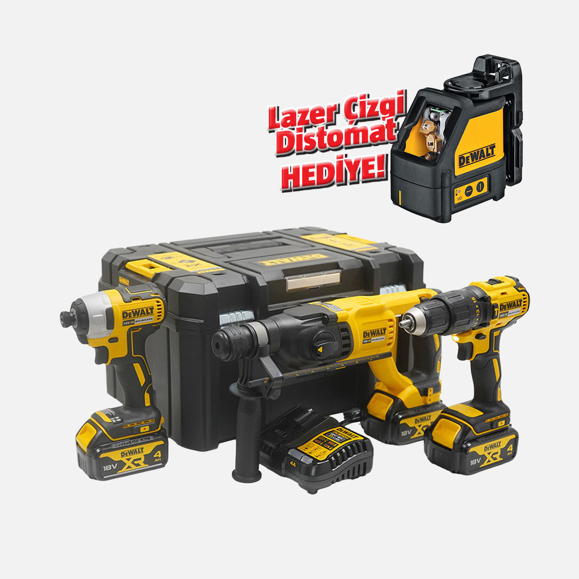    Dewalt DCK369M3T-QW 18V Kömürsüz 3x 4 Ah. Akü 3'lü Makine Seti 