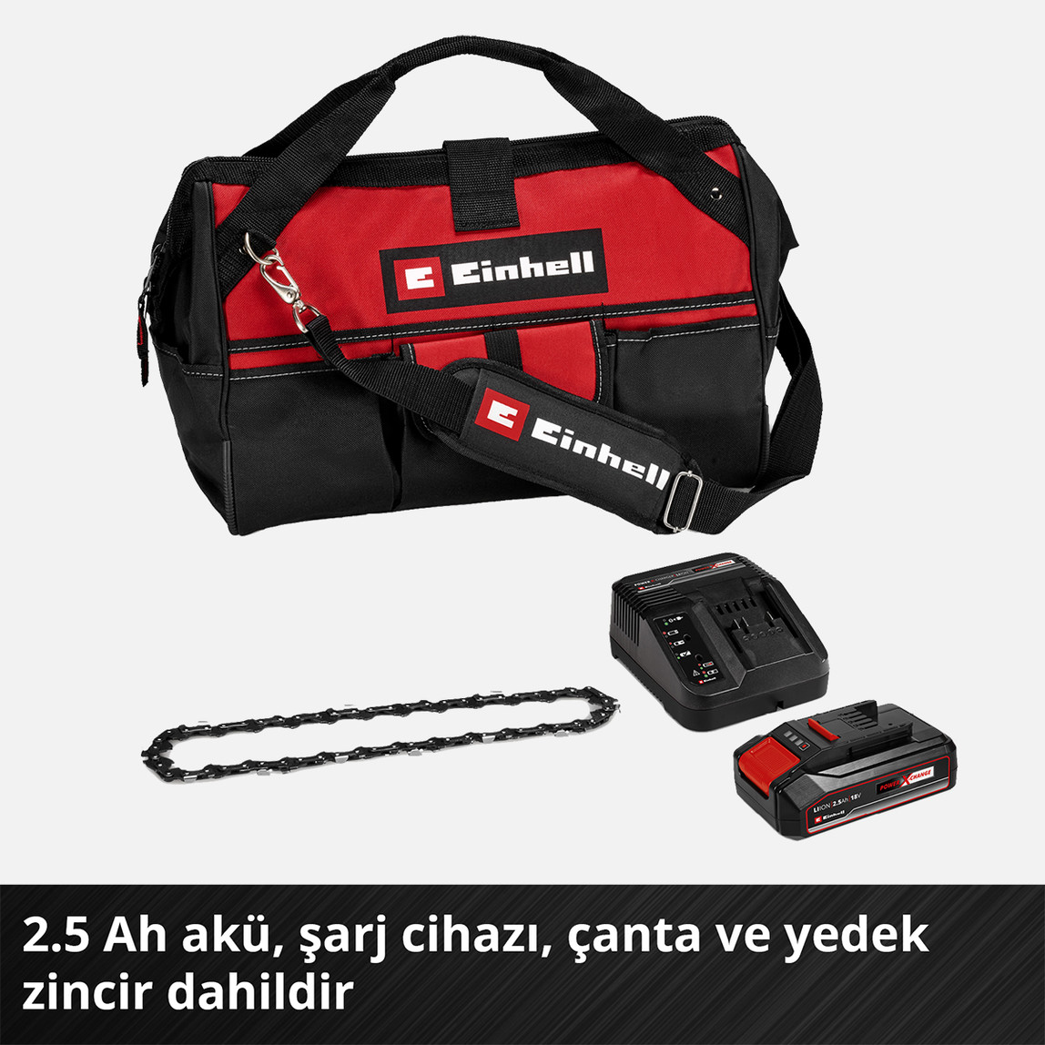    Einhell GE-PS 18/15 Li Bag Kit Çantalı Akülü Dal Budama Testeresi Zincir Hediyeli 