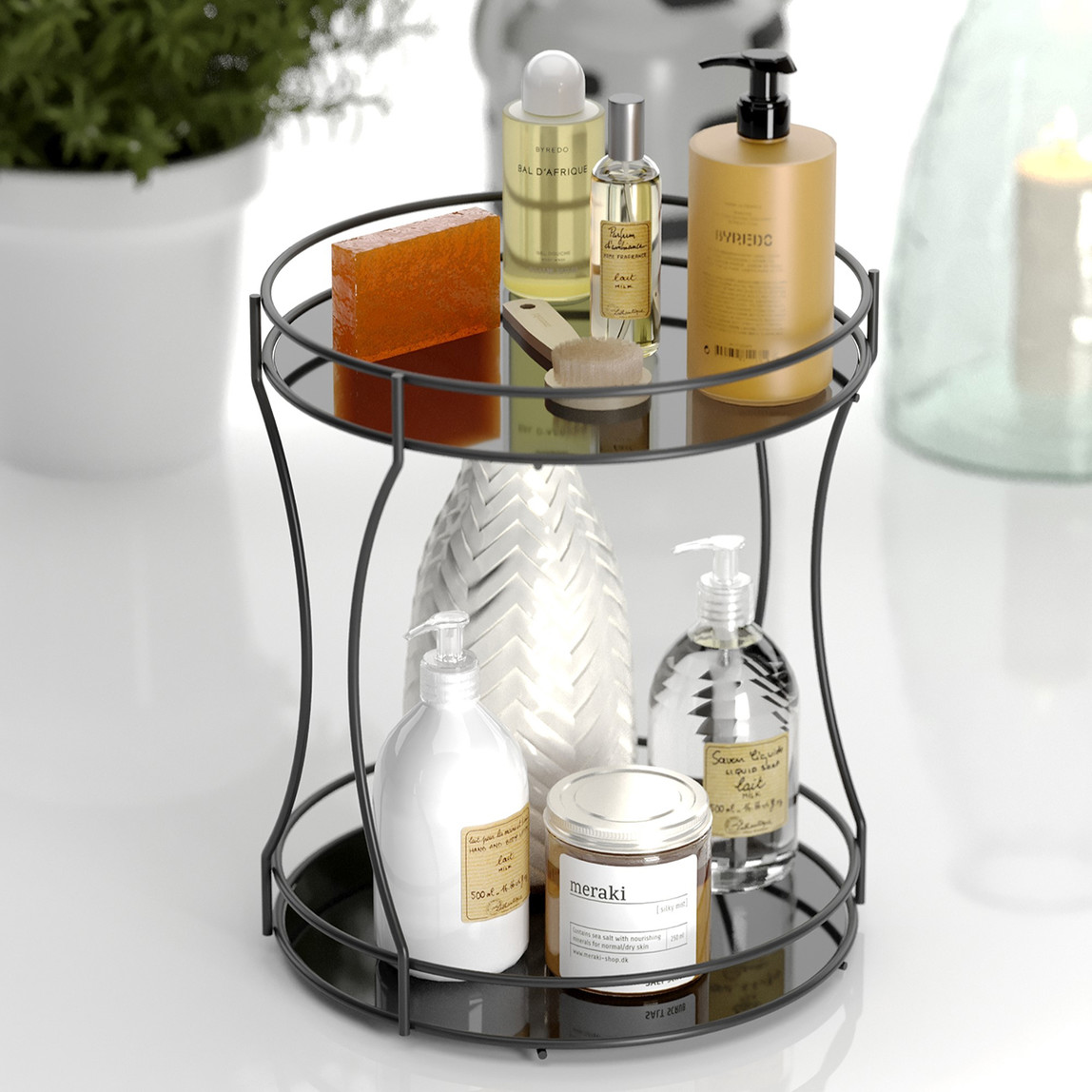    Çok Amaçlı 2 Katlı Yuvarlak Metal Organizer Raf 