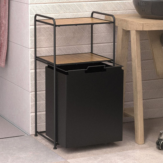 Tekno-Tel 2 Katlı Ahşap Raflı Kirli Çamaşır Sepeti