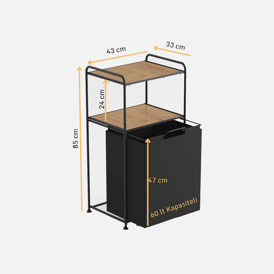 Tekno-Tel 2 Katlı Ahşap Raflı Kirli Çamaşır Sepeti