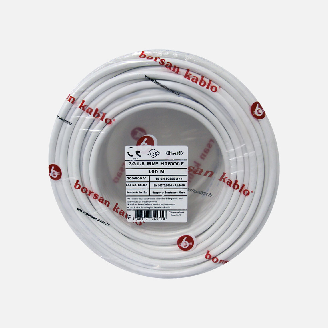    Borsan TTR 3G 1,5mm Kablo Beyaz 100 Metre 