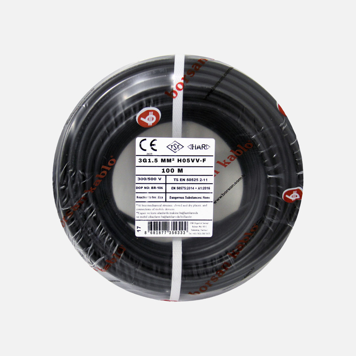   Borsan TTR 3G 1,5mm Kablo Siyah 100 Metre 