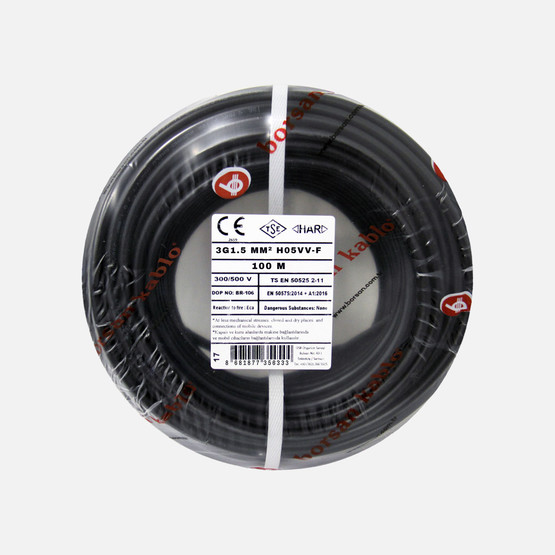 Borsan TTR 3G 1,5mm Kablo Siyah 100 Metre