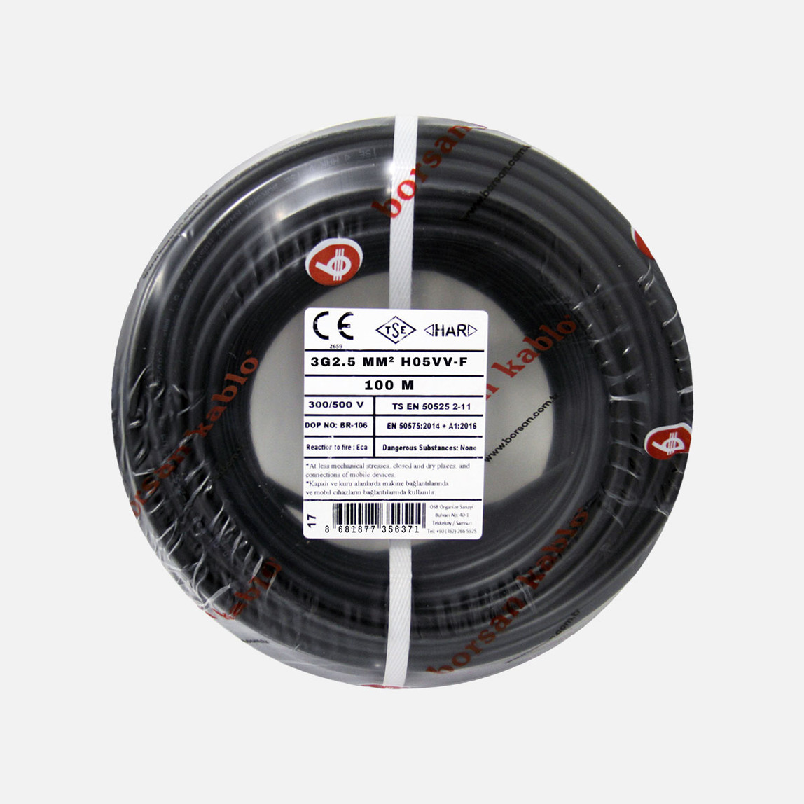    Borsan TTR 3G 2,5mm Kablo Siyah 100 Metre 