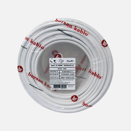 Borsan TTR 3G 1,5mm Kablo Beyaz 50 Metre