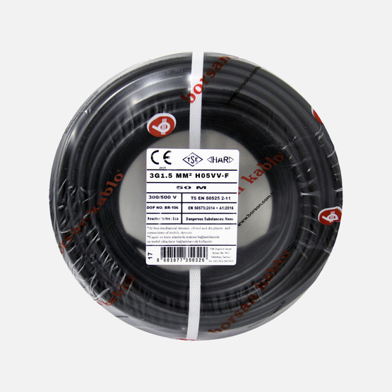Borsan TTR 3G 1,5mm Kablo Siyah 50 Metre