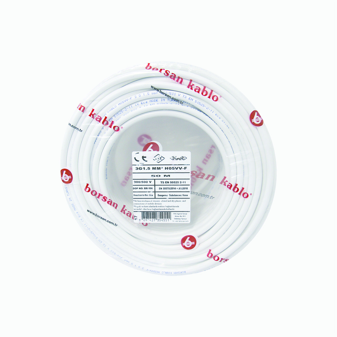    Borsan H05VV-F 3G 2,5mm Kablo Beyaz 