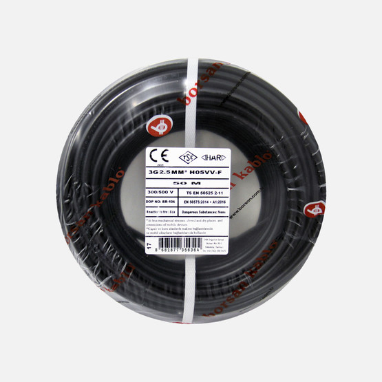 Borsan TTR 3G 2,5mm Kablo Siyah 50 Metre