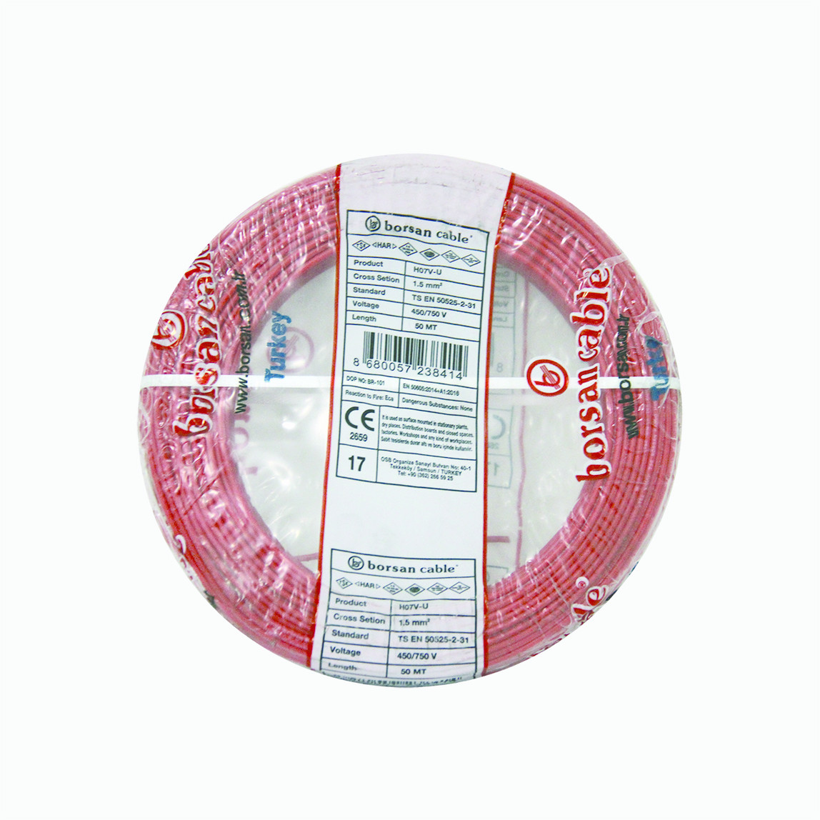    Borsan H07V-U 1,5mm Kablo Kırmızı 