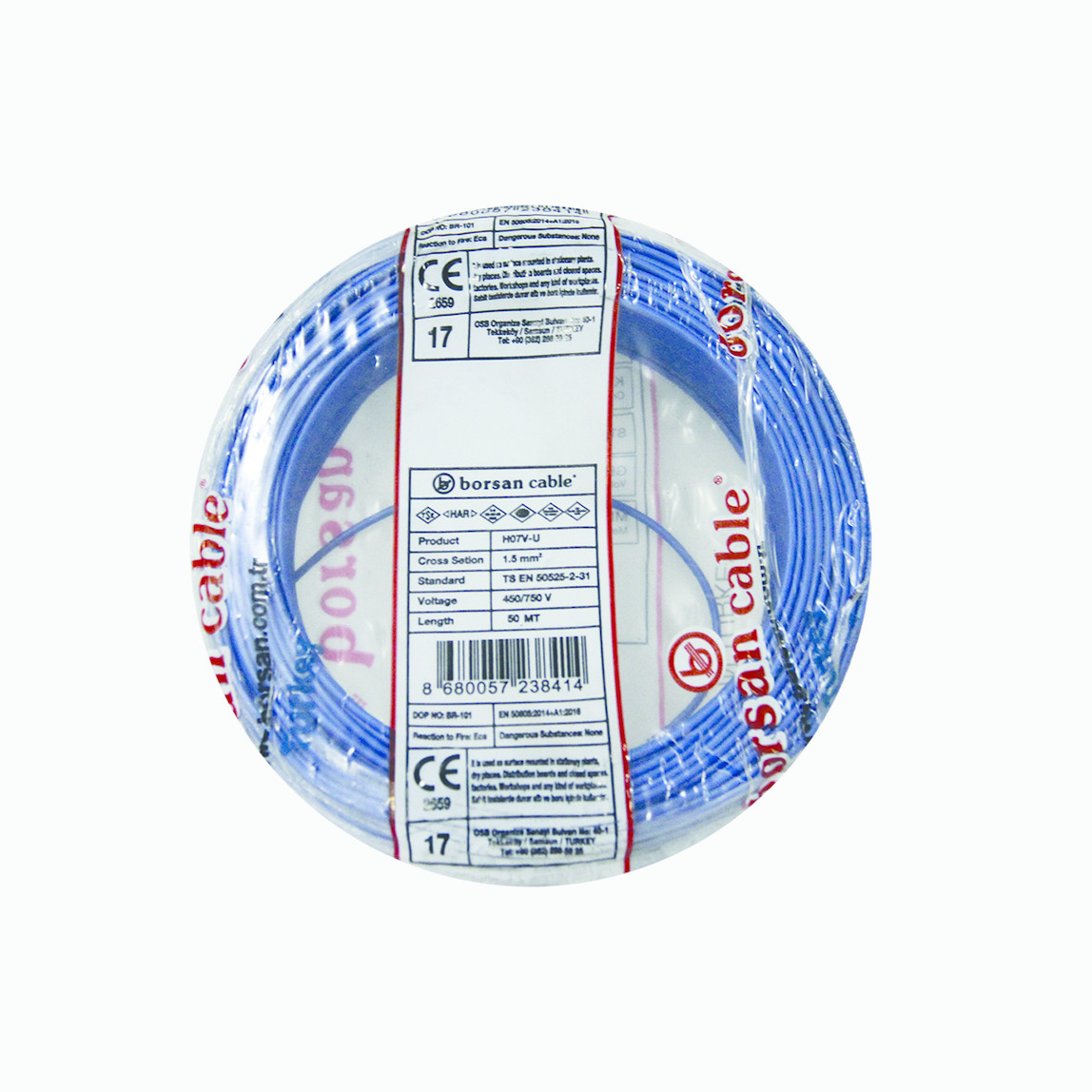    Borsan H07V-U 1,5mm Kablo Mavi 