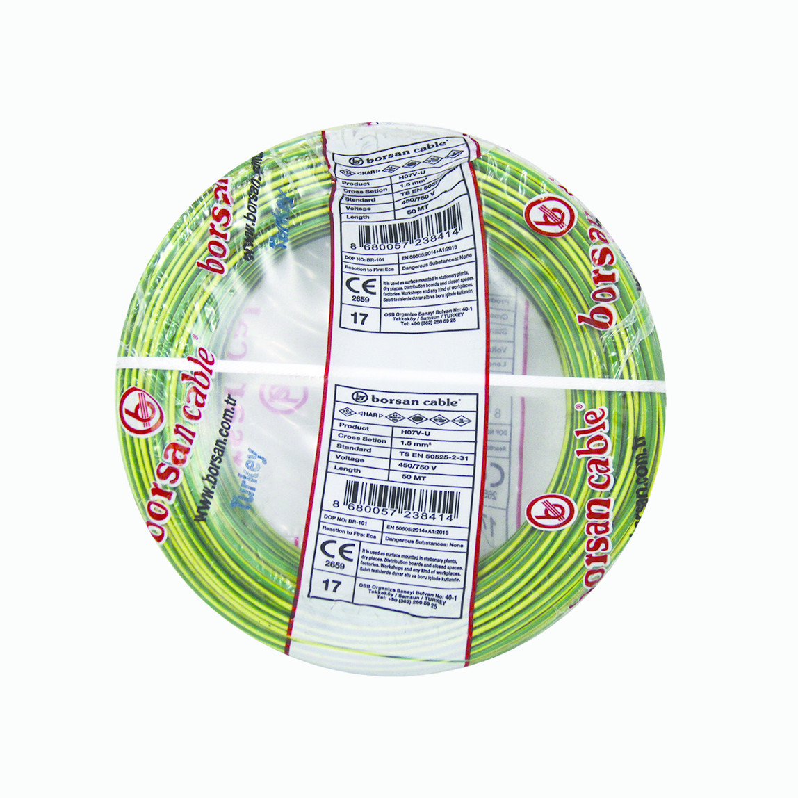    Borsan H07V-U 1,5mm Kablo Sarı-Yeşil 