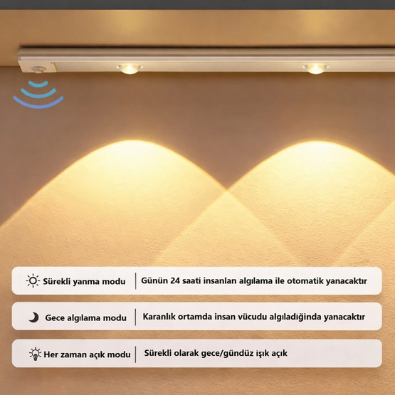 Hareket Sensörlü Şarjlı Tezgah Altı Aydınlatma 60cm