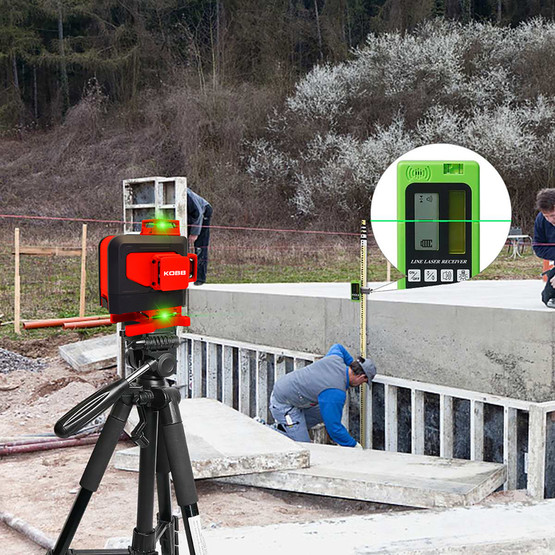 KOBB KBL35G Profesyonel Li-ion Şarjlı 4X360 derece Otomatik Hizalamalı Yeşil Çapraz Çizgi Lazer Distomat ve Uzaktan Kuma