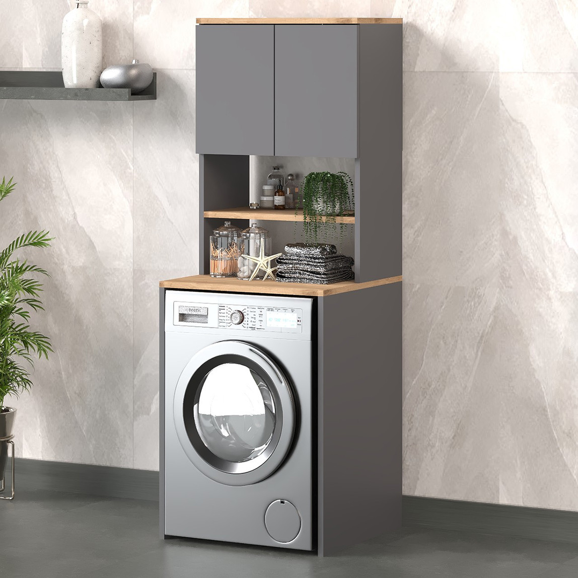    Fly Eva Çamaşır Makinesi Dolabı Antrasit 