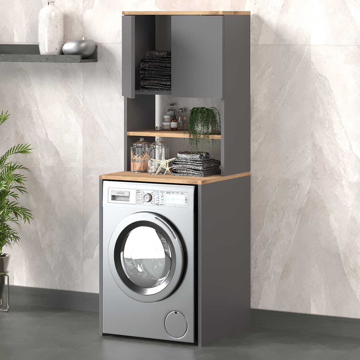    Fly Eva Çamaşır Makinesi Dolabı Antrasit 