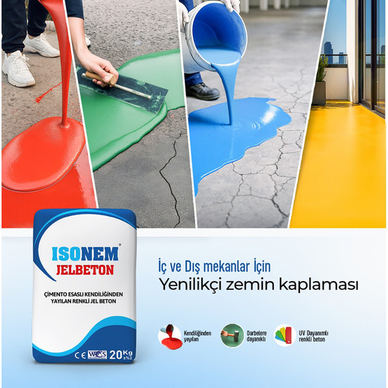 İsonem Jel Beton Çimento Esaslı Kendiliğinden Yayılan Renkli Jelbeton 20 kg Kraft Torba Yeşil