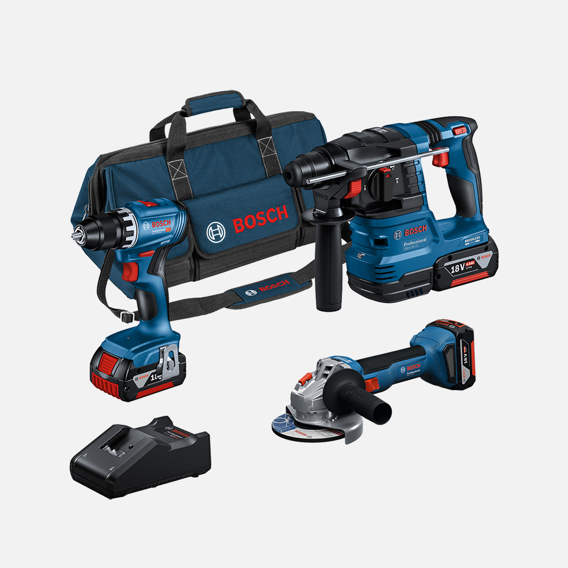    Bosch 0615A5007L GSR18V45+GWS18V8+GBH18V22+2x4Ah+GAL18V40 Profesyonel Makine Seti   