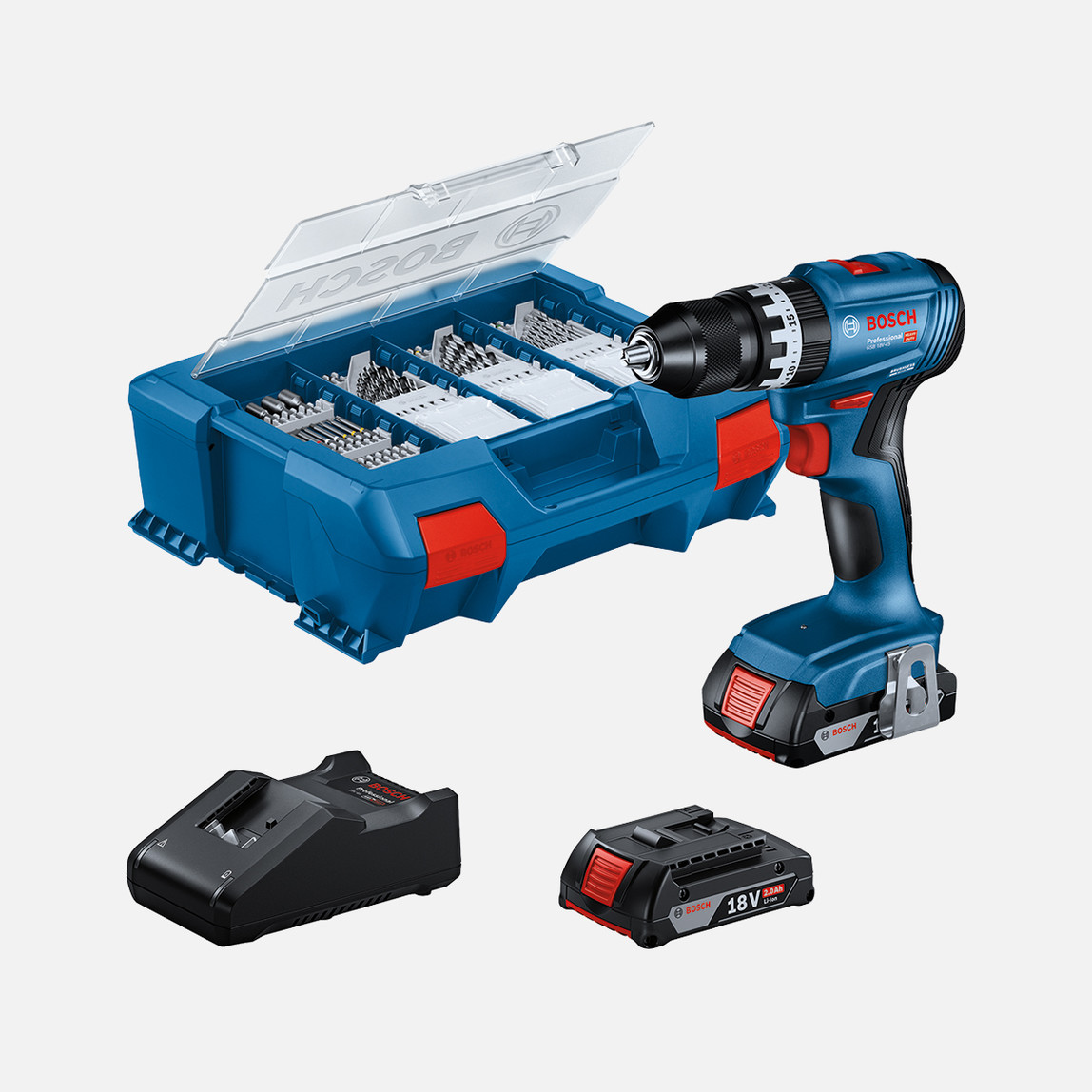    Bosch GSB 18V-45 2 xGBA 18V 2.0Ah Akülü Vidalama (63 Parça Aksesuar Setli) 