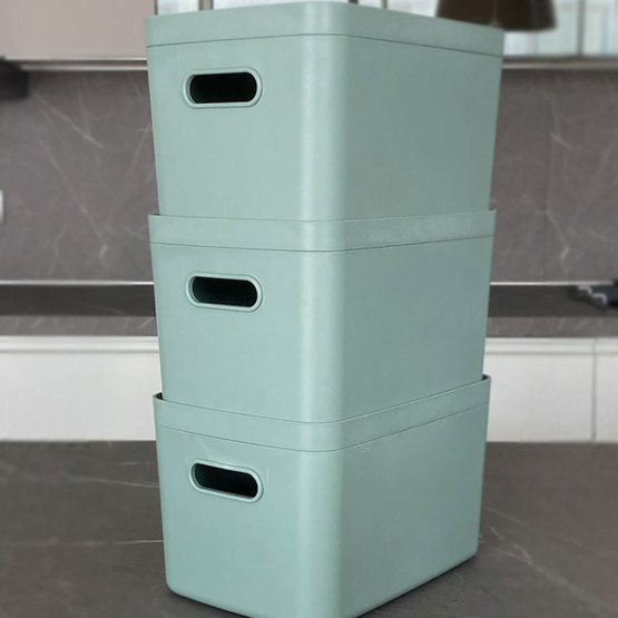 Linea 3'lü Raf Düzenleyici Saklama Kutusu Yeşil