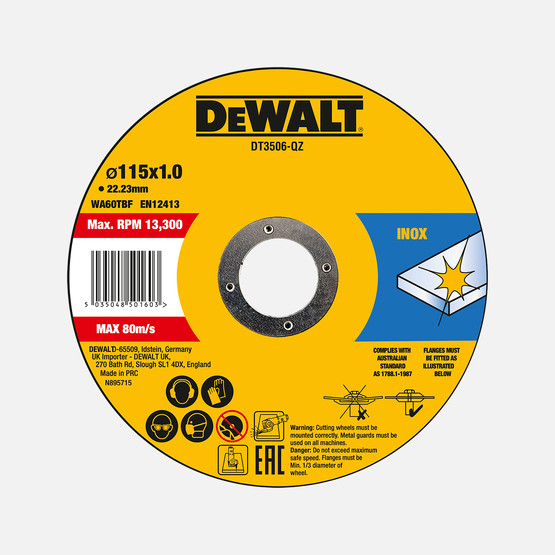 Dewalt Dt3506-Qz 115Mm X 1Mm Paslanmaz Çelik Kesme Diski (10’Lu Set)