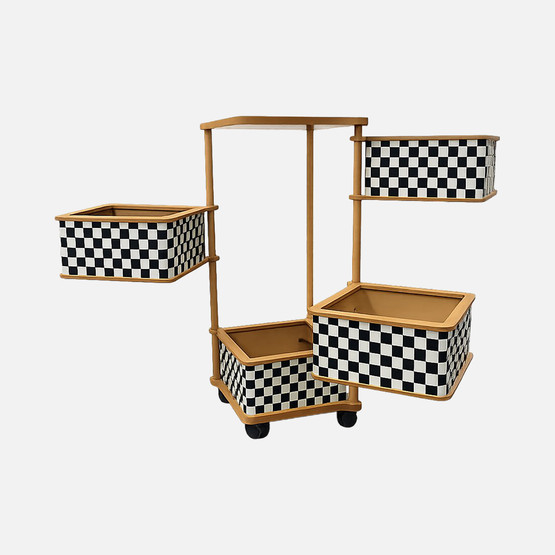 Ahşap 4 Katlı Tekerlekli Sebzelik ve Çok Amaçlı Organizer