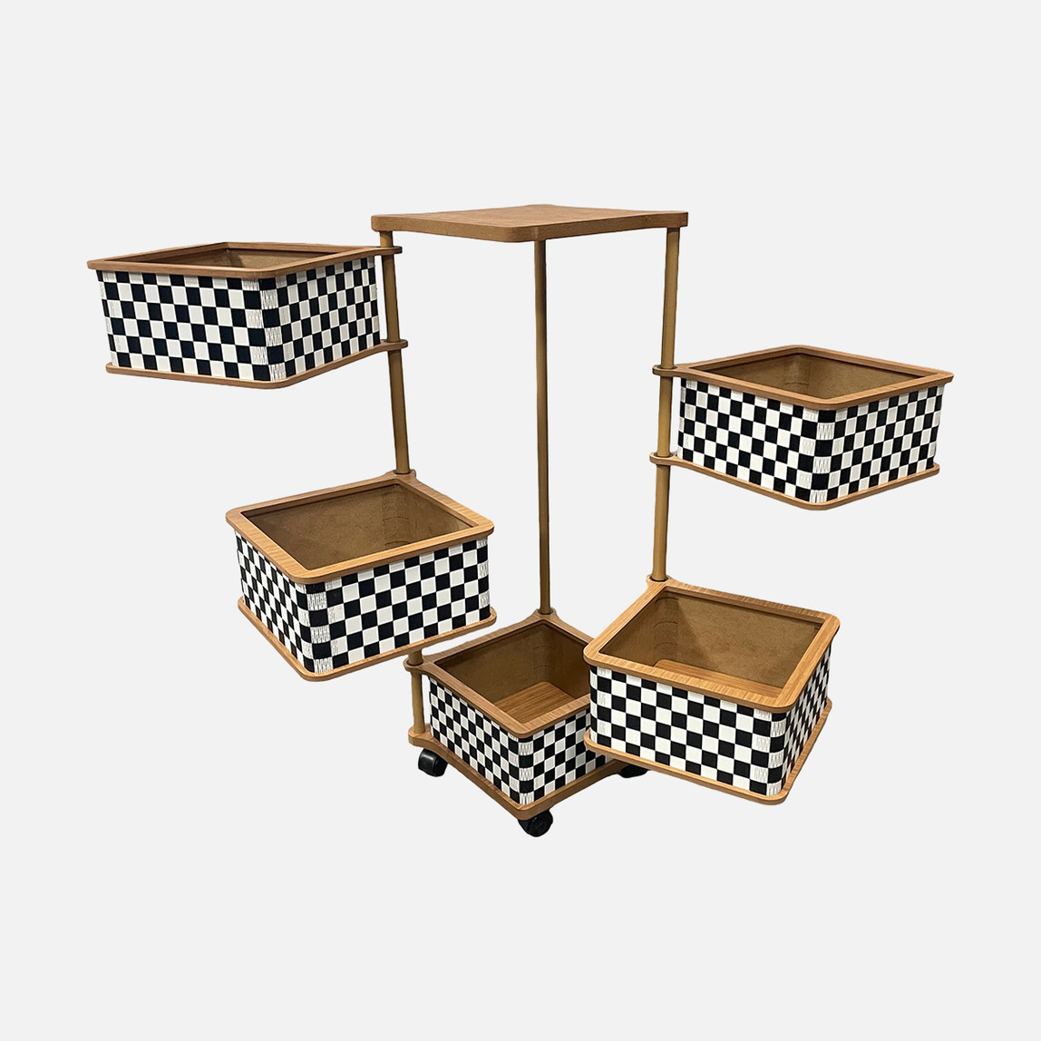    Ahşap 5 Katlı Tekerlekli Sebzelik ve Çok Amaçlı Organizer 