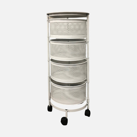 Metal 4 Katlı Tekerlekli Sebzelik Beyaz