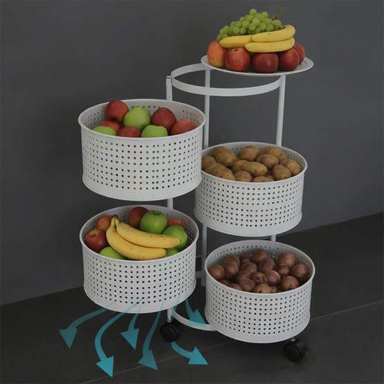 Metal 4 Katlı Tekerlekli Sebzelik Beyaz