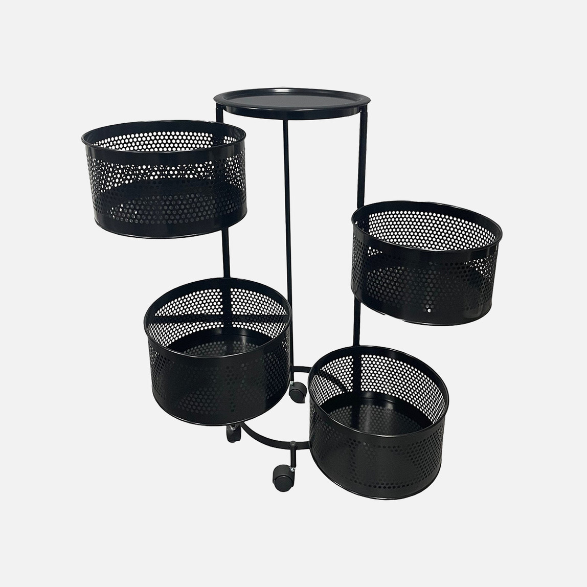    Metal 4 Katlı Tekerlekli Sebzelik Siyah 