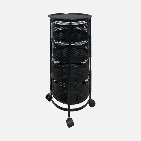 Metal 4 Katlı Tekerlekli Sebzelik Siyah