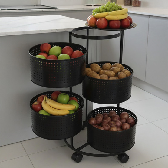 Metal 4 Katlı Tekerlekli Sebzelik Siyah