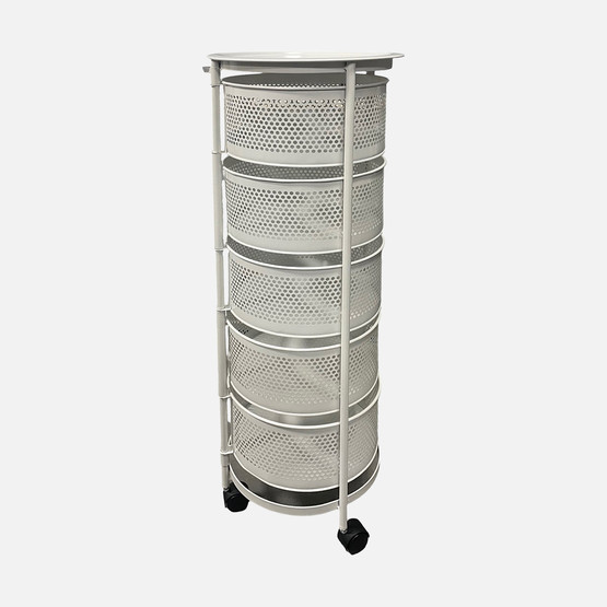 Metal 5 Katlı Tekerlekli Sebzelik Beyaz