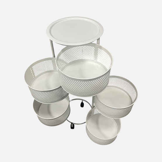 Metal 5 Katlı Tekerlekli Sebzelik Beyaz