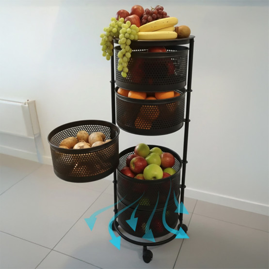 Metal 5 Katlı Tekerlekli Sebzelik Siyah