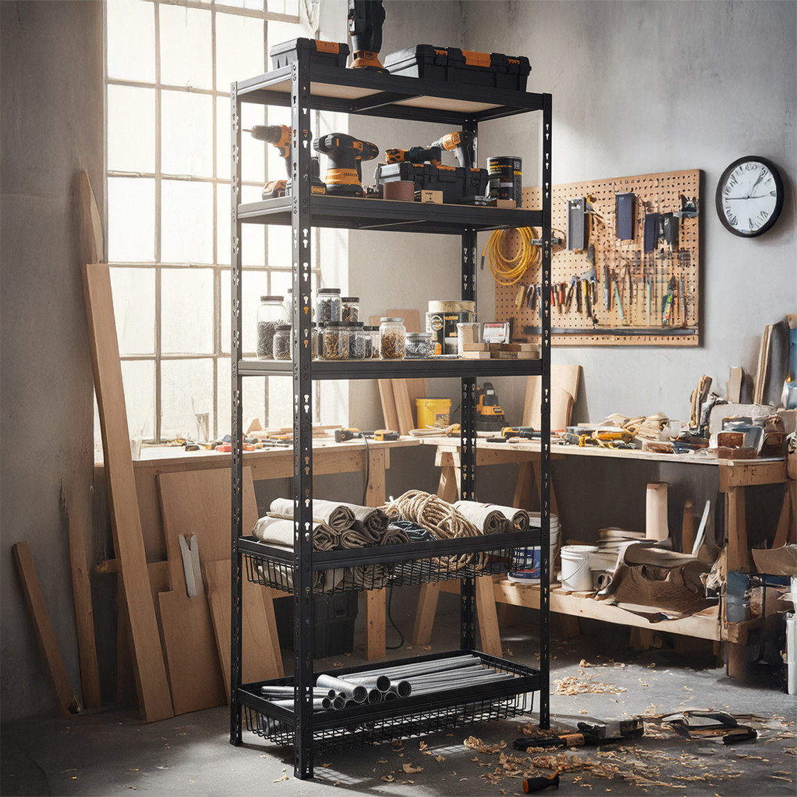    Trestles 3 Raflı 2 Sepetli Metal Raf Antrasit 90x40x180 cm 