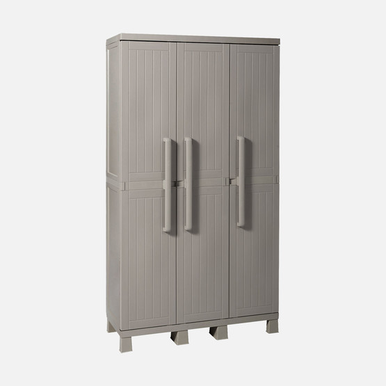Wood Midi 3 Kapılı Uzun Bölmeli 4 Raflı Plastik Dolap Taş Gri