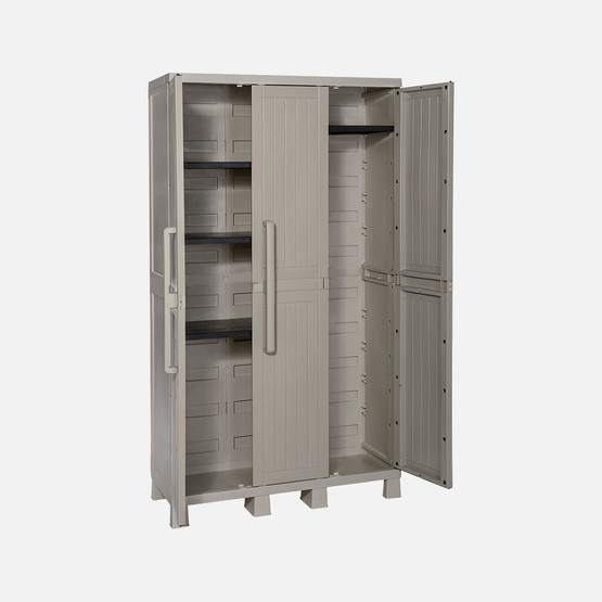 Toomax Wood Midi 3 Kapılı Uzun Bölmeli 4 Raflı Plastik Dolap Taş Gri