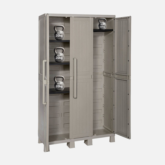 Toomax Wood Midi 3 Kapılı Uzun Bölmeli 4 Raflı Plastik Dolap Taş Gri