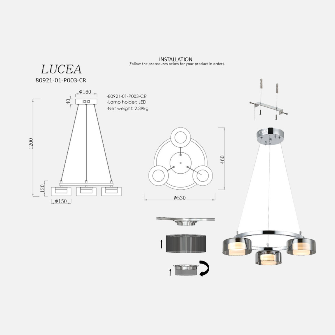    Lucea Primo 3'Lü Ledli Avize 24W 3000K 