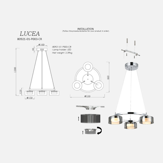 Lucea Primo 3'Lü Ledli Avize 24W 3000K