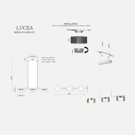 Lucea Primo 3'Lü Ledli Masa Üstü Avize 24W 3000K