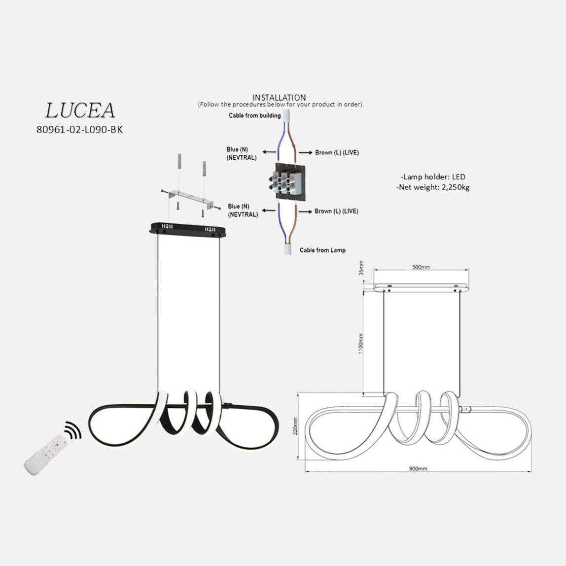    Lucea Atum Ledli Masa Üstü Avize 106W 3000K-6000K 